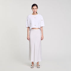 Sandro / Cropped pearl bead T-shirt White