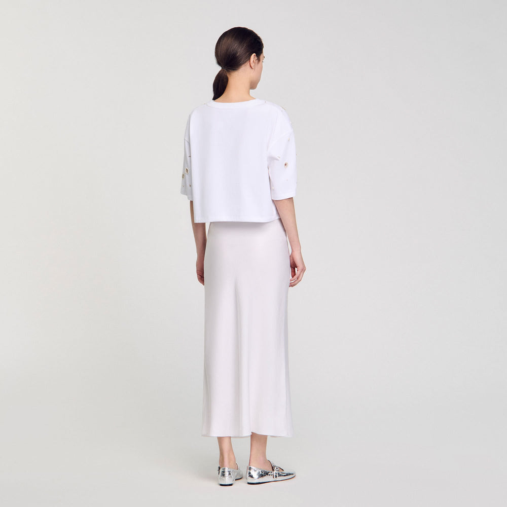 Sandro / Cropped pearl bead T-shirt White