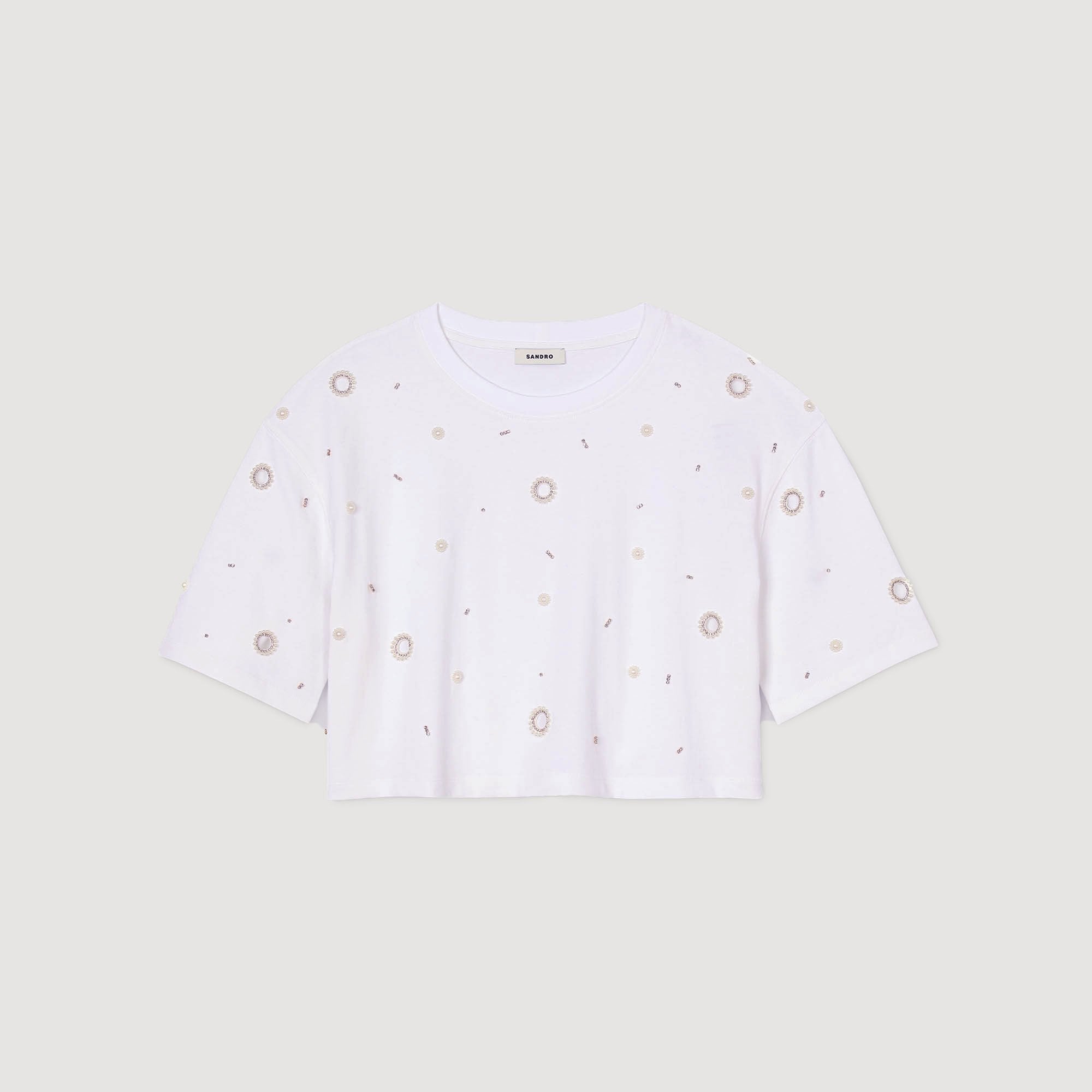 Sandro / Cropped pearl bead T-shirt White