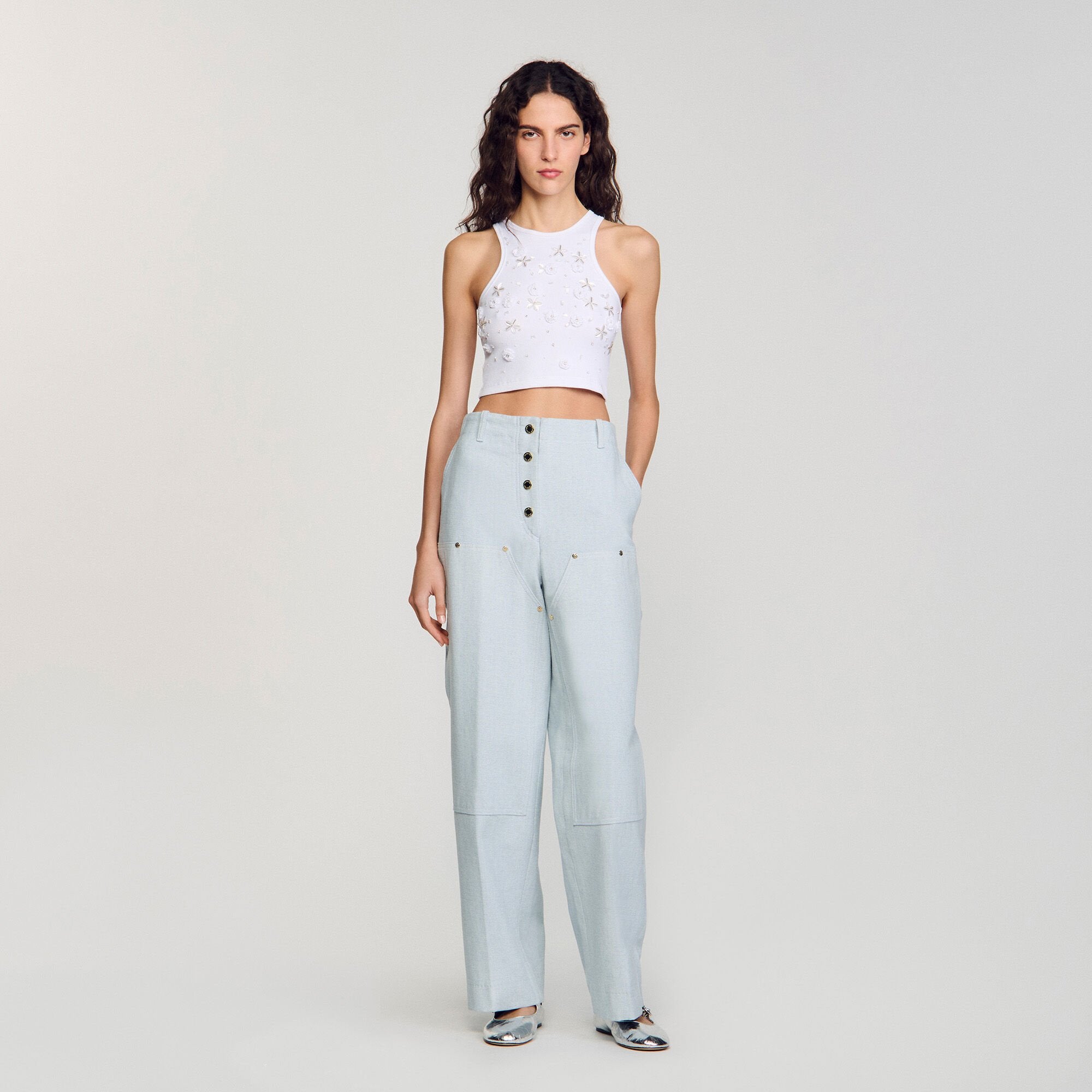Sandro / Beaded and rhinestone tank top White