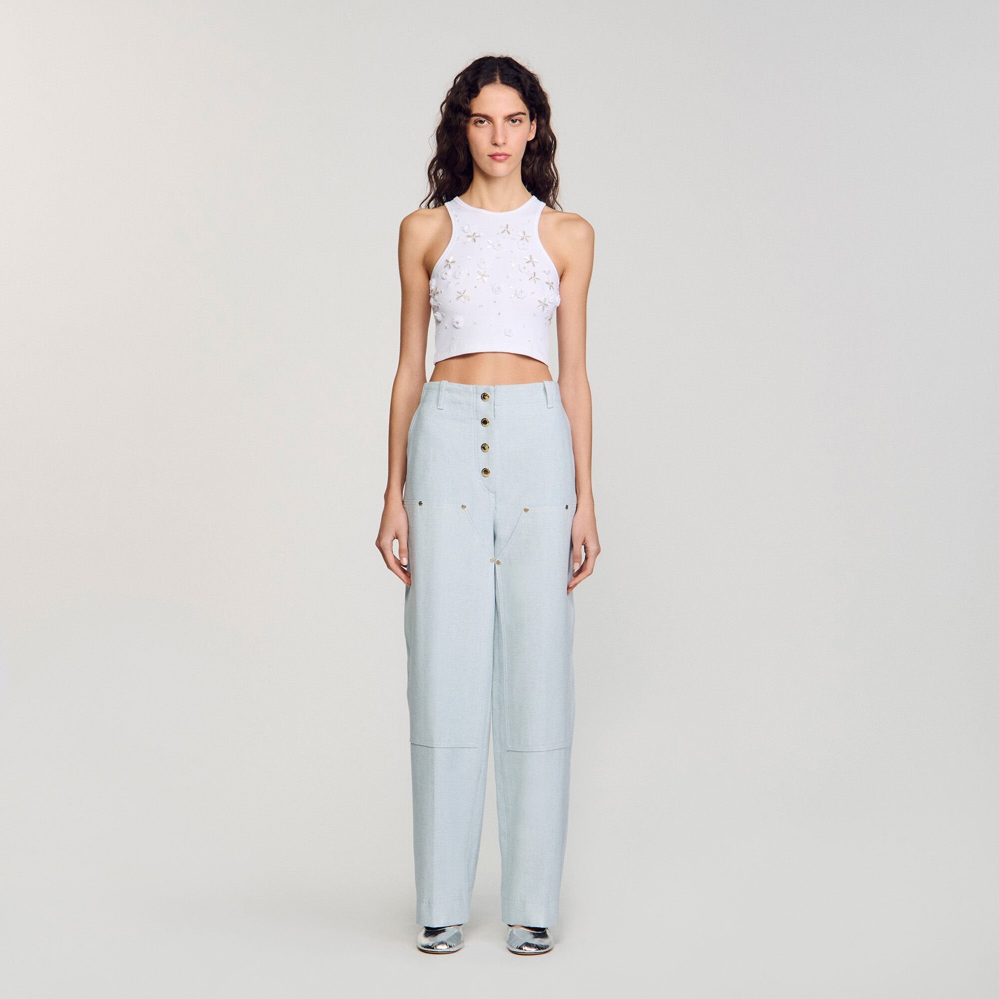 Sandro / Beaded and rhinestone tank top White