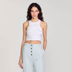 Sandro / Beaded and rhinestone tank top White