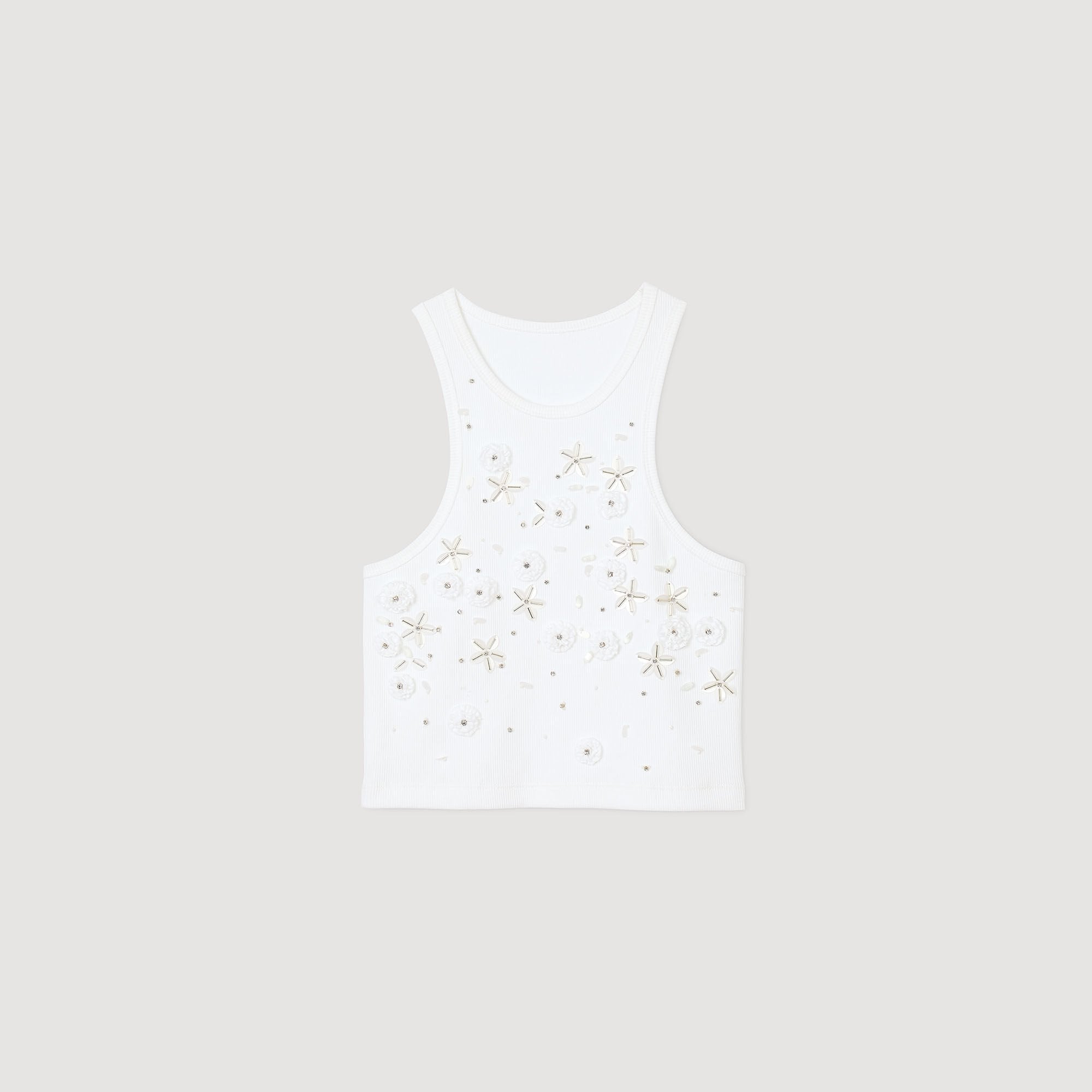 Sandro / Beaded and rhinestone tank top White