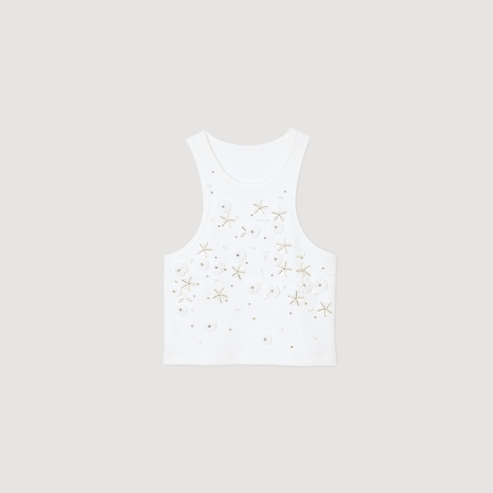 Sandro / Beaded and rhinestone tank top White