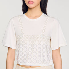 Sandro / Beaded cropped T-shirt White