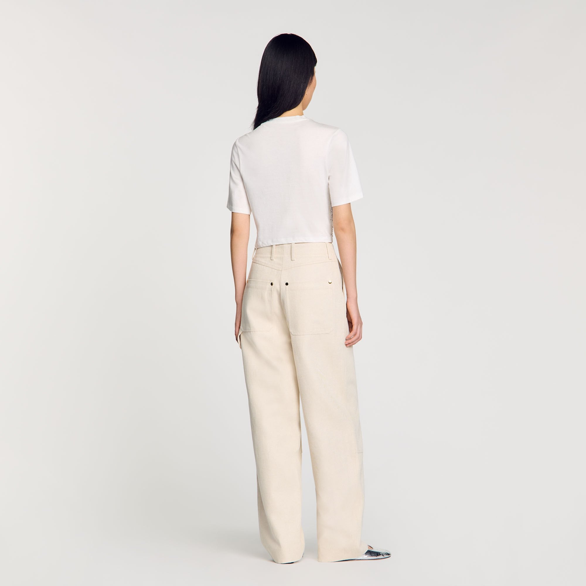 Sandro / Beaded cropped T-shirt White