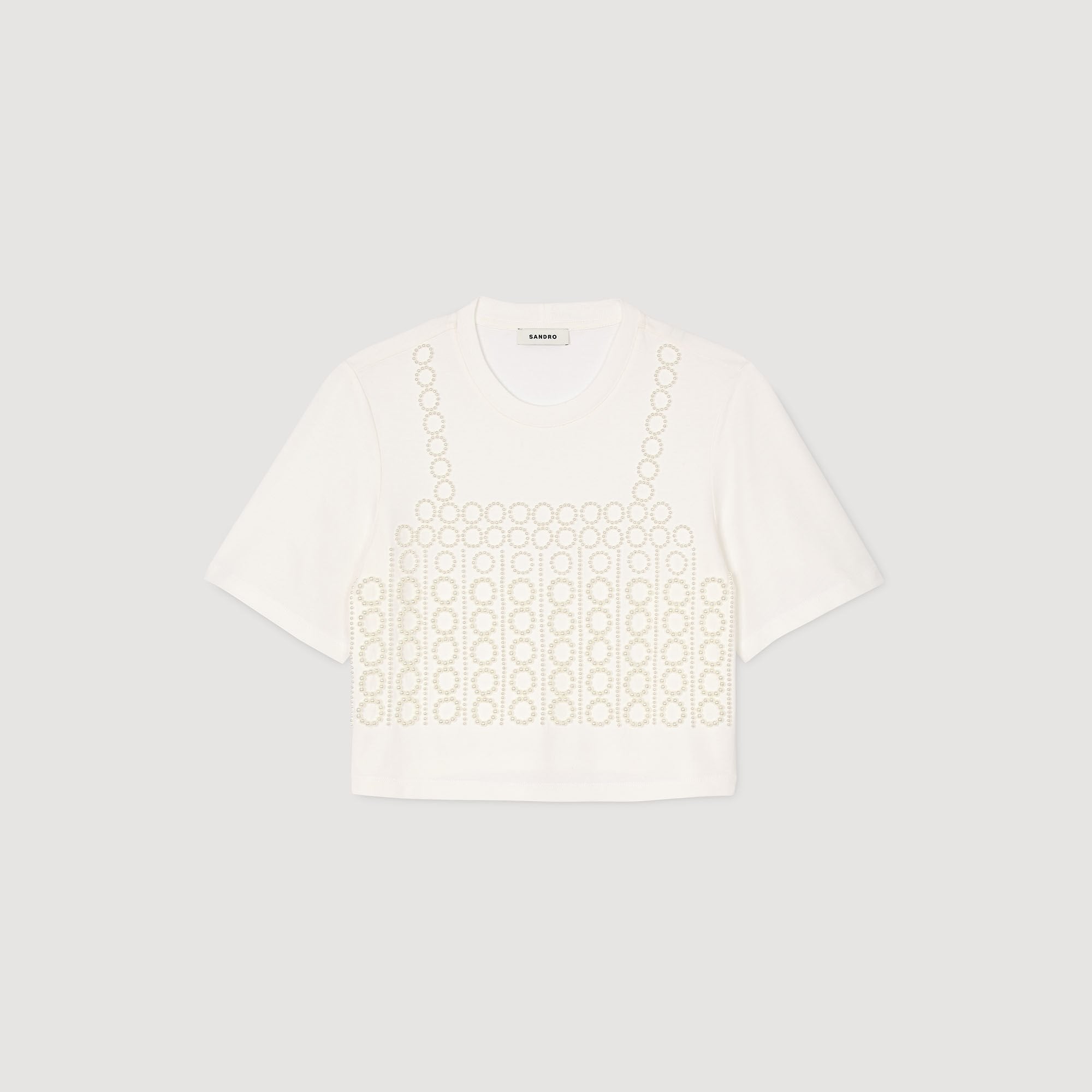 Sandro / Beaded cropped T-shirt White