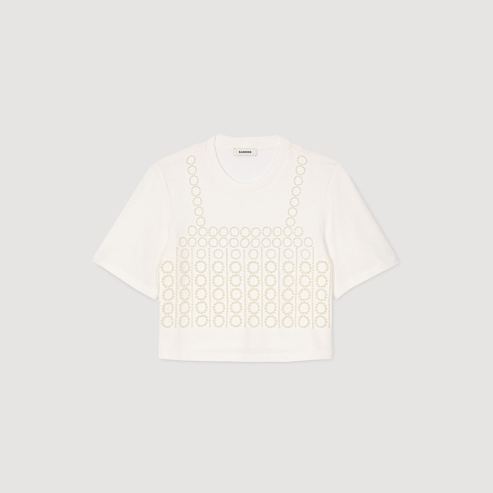 Sandro / Beaded cropped T-shirt White