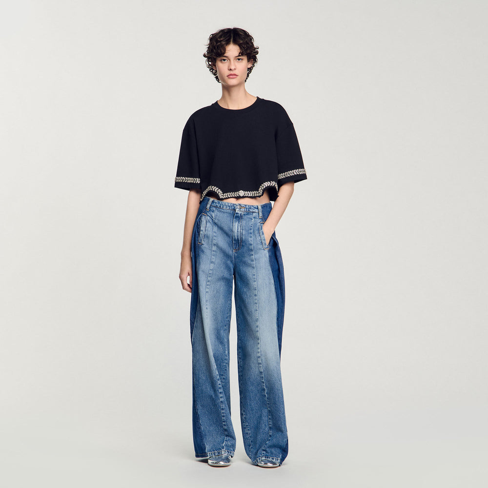 Sandro / Rhinestone cropped T-shirt Black