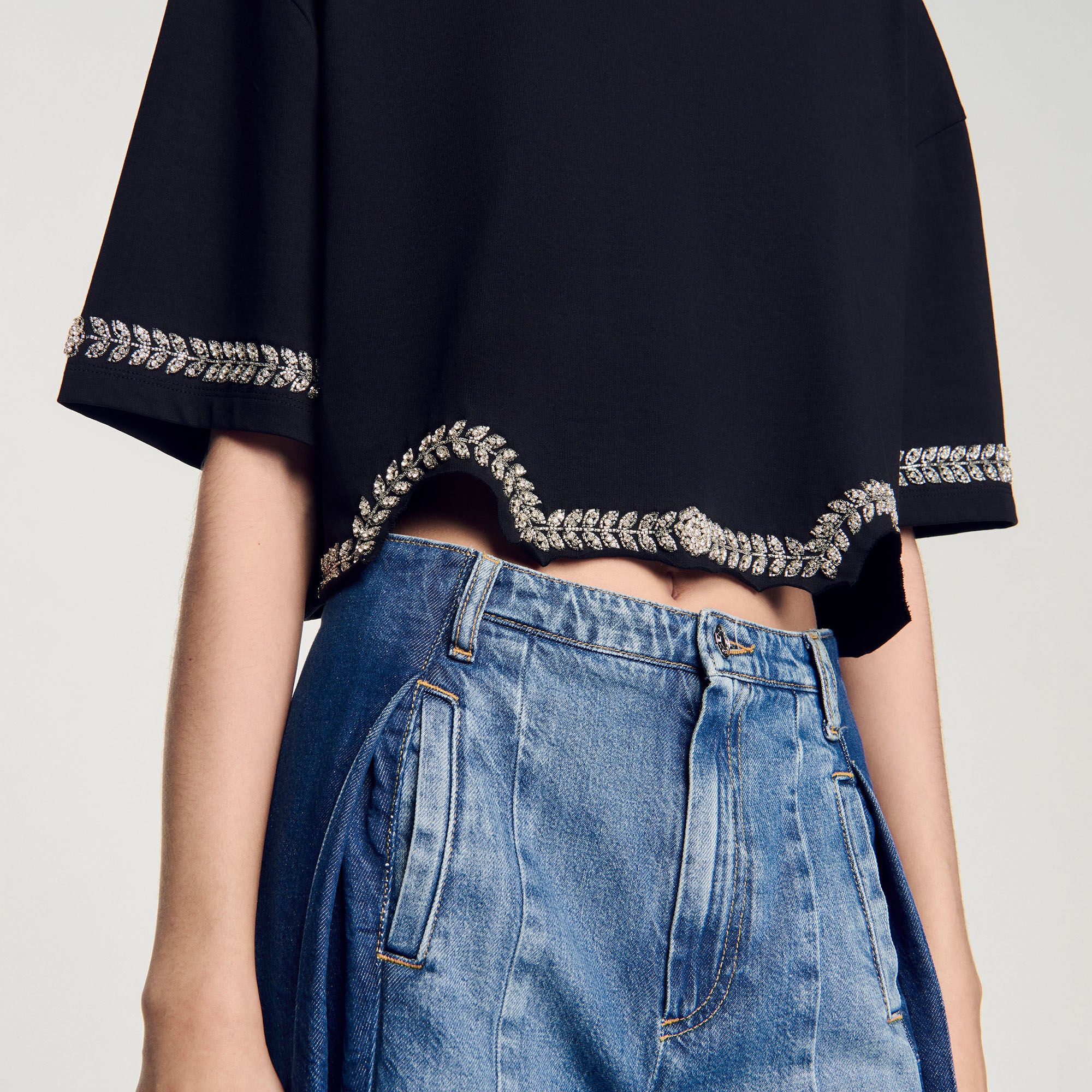 Sandro / Rhinestone cropped T-shirt Black