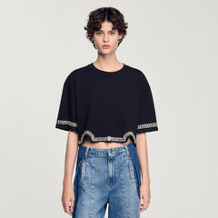 Sandro / Rhinestone cropped T-shirt Black