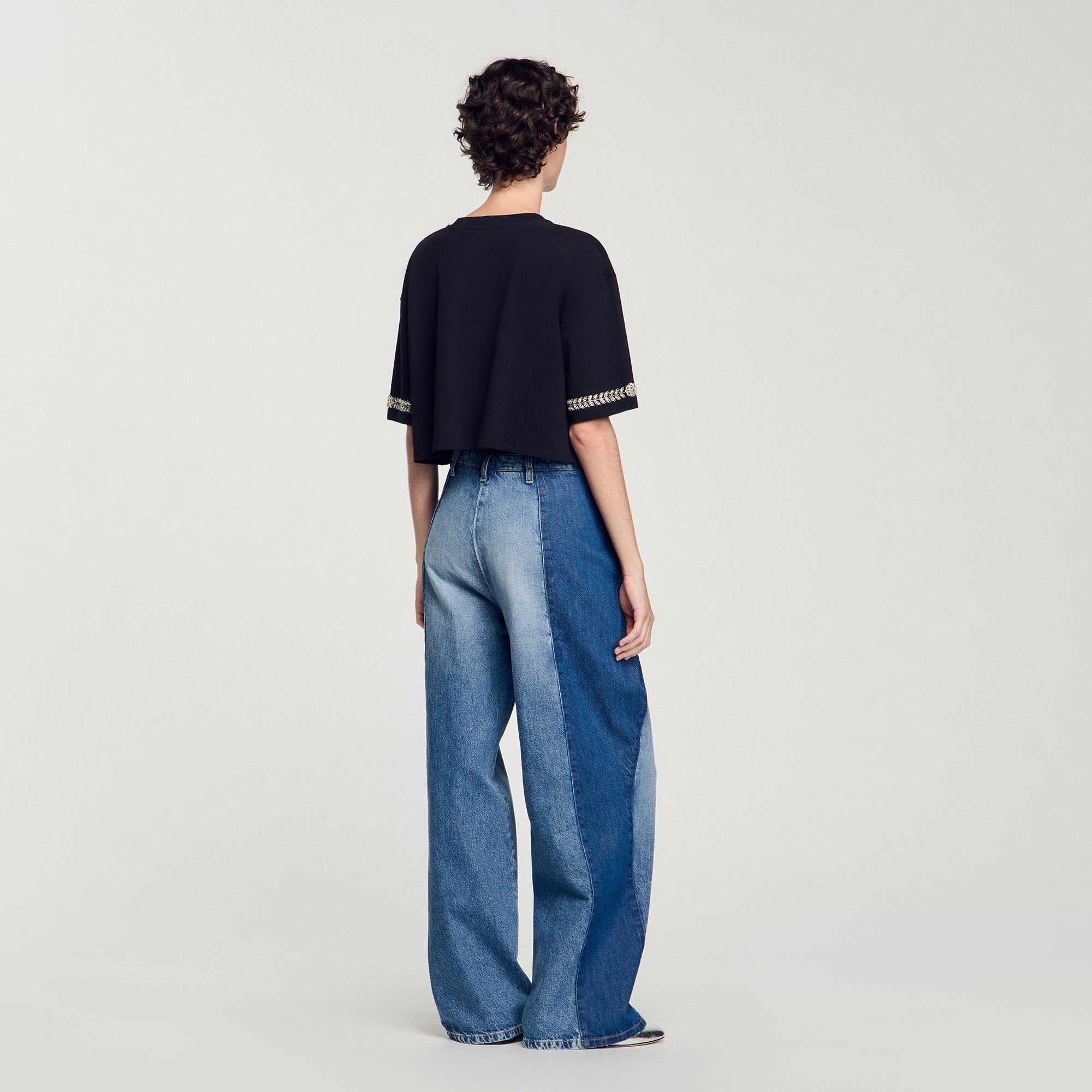 Sandro / Rhinestone cropped T-shirt Black