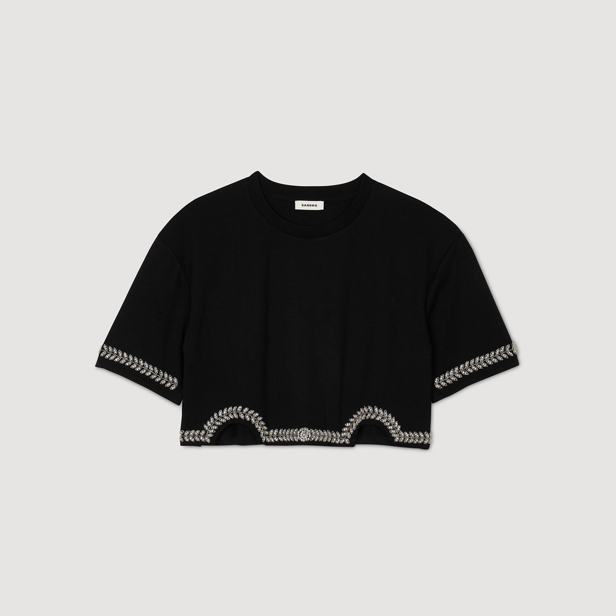 Sandro / Rhinestone cropped T-shirt Black
