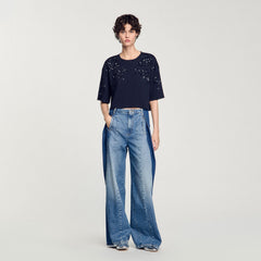 Sandro / T-shirt with beaded details Navy Blue