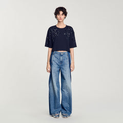 Sandro / T-shirt with beaded details Navy Blue