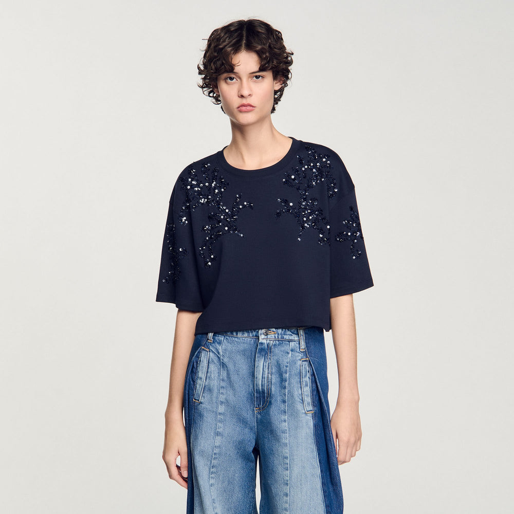 Sandro / T-shirt with beaded details Navy Blue