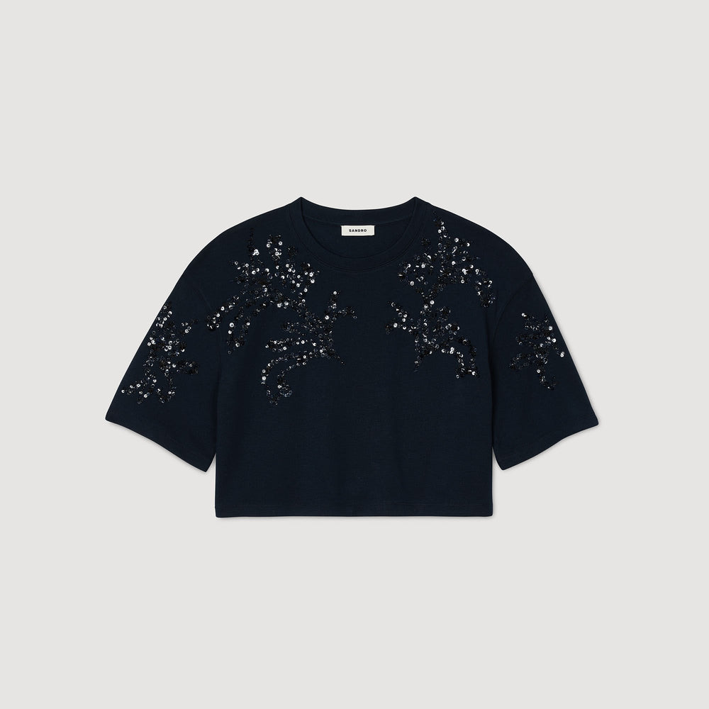 Sandro / T-shirt with beaded details Navy Blue