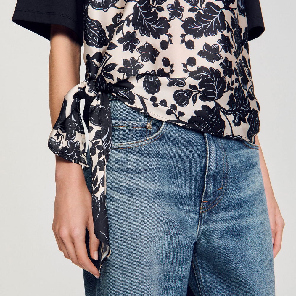 Sandro / Floral motif T-shirt Ecru / Black