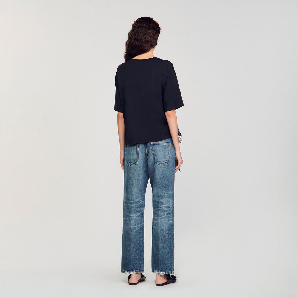 Sandro / Floral motif T-shirt Ecru / Black