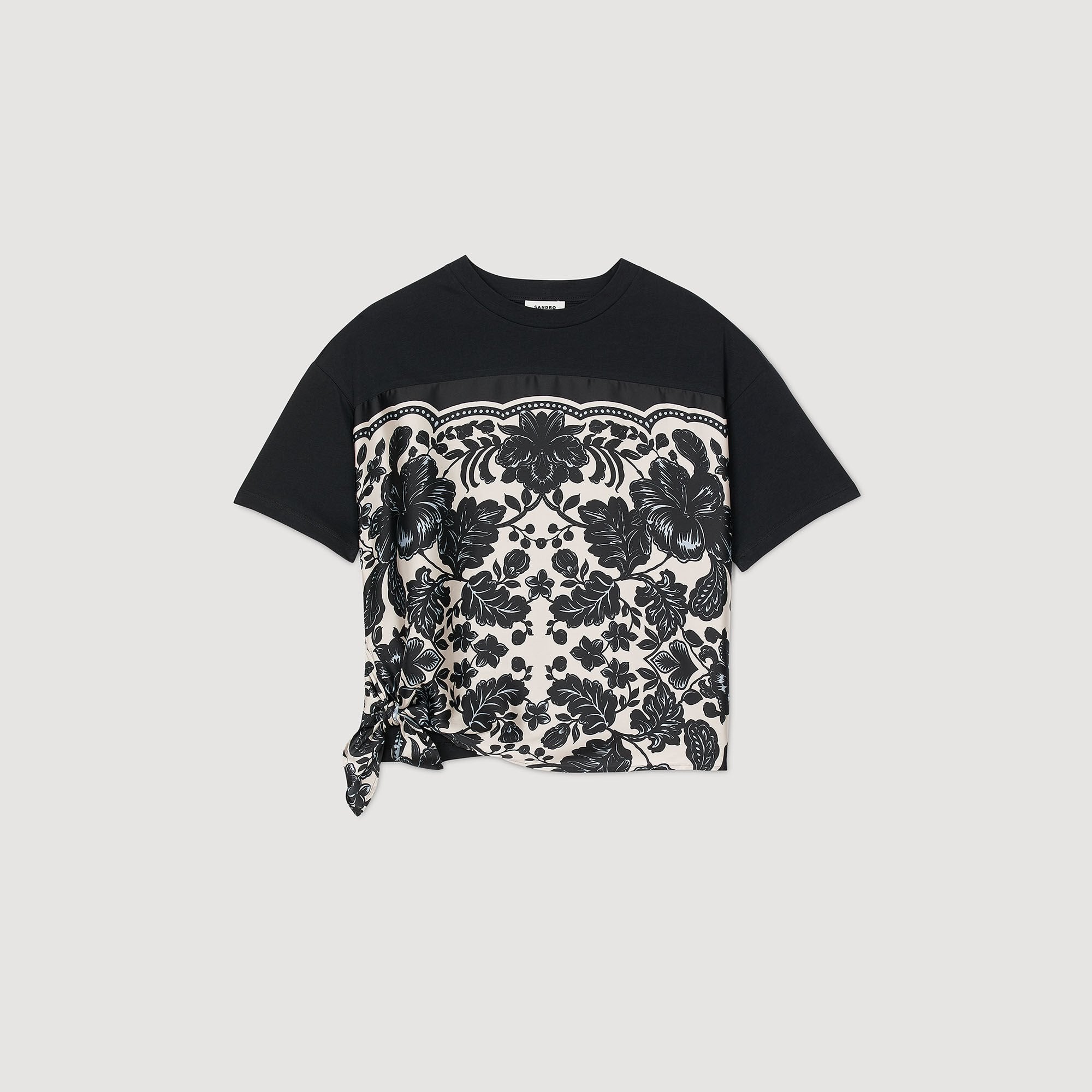 Sandro / Floral motif T-shirt Ecru / Black