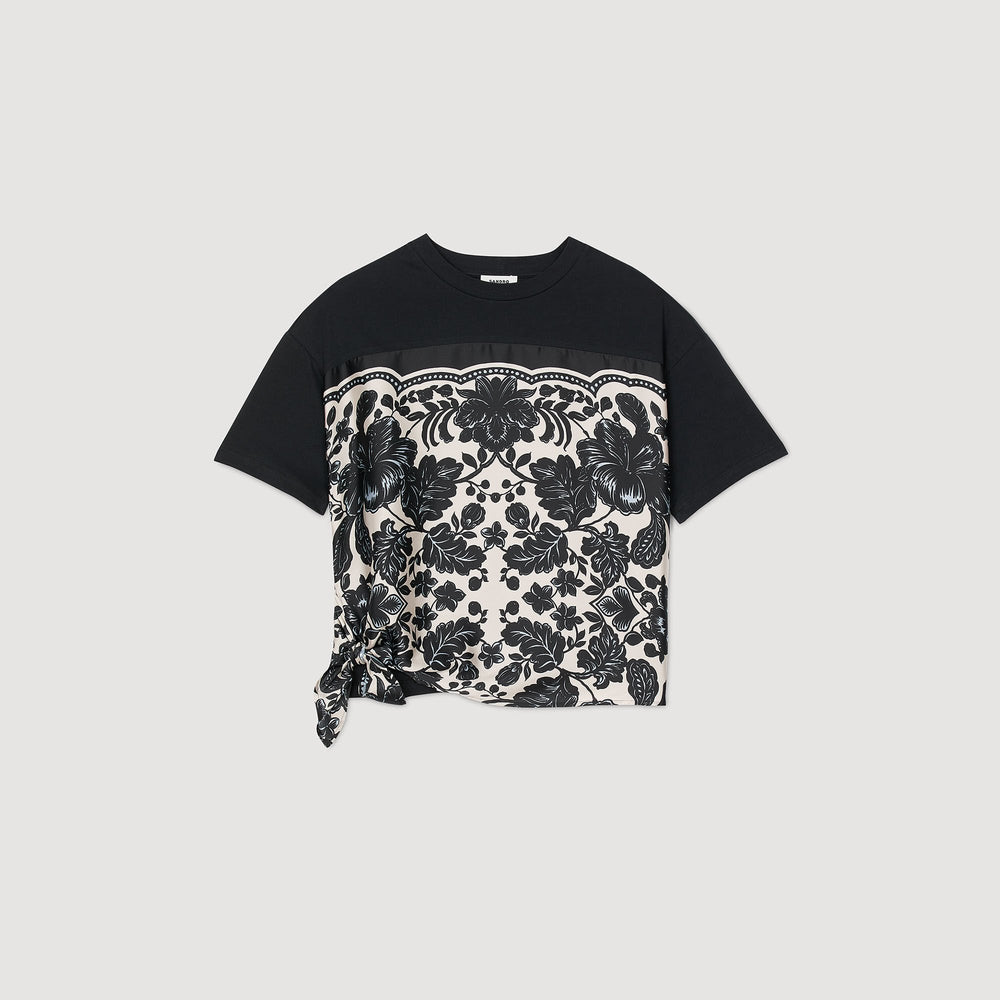Sandro / Floral motif T-shirt Ecru / Black