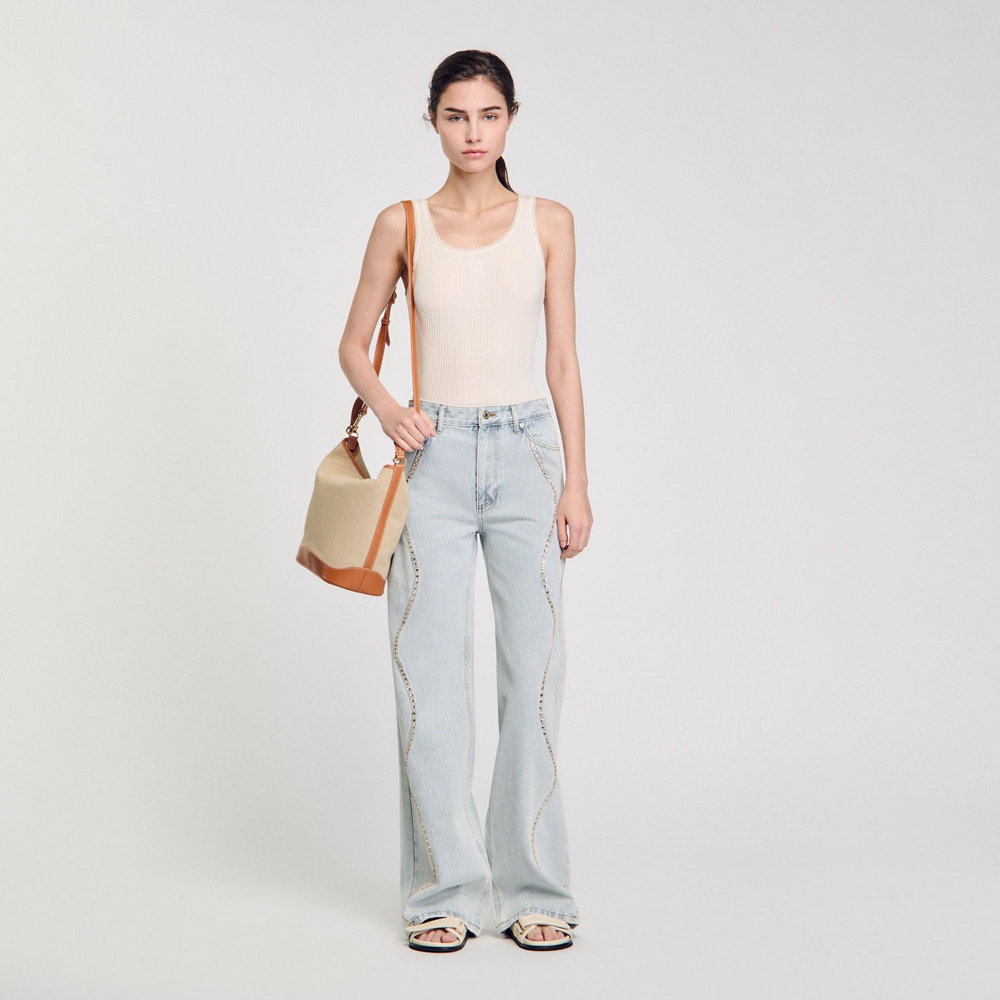 Sandro / Rib knit vest top Ecru