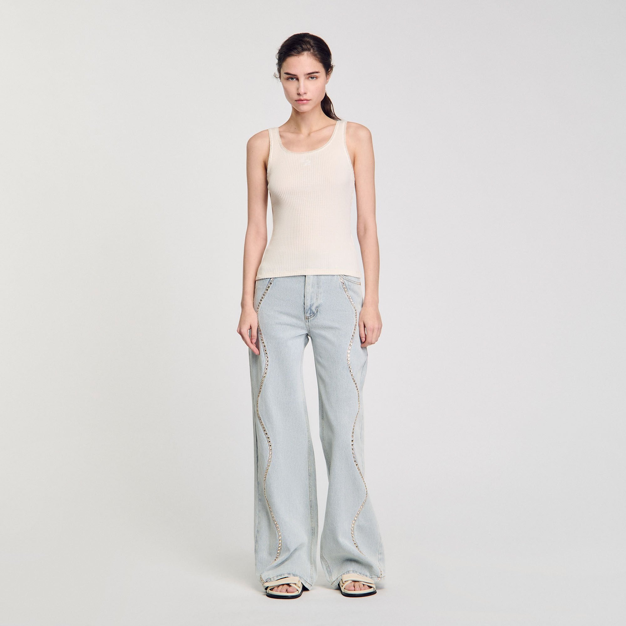 Sandro / Rib knit vest top Ecru