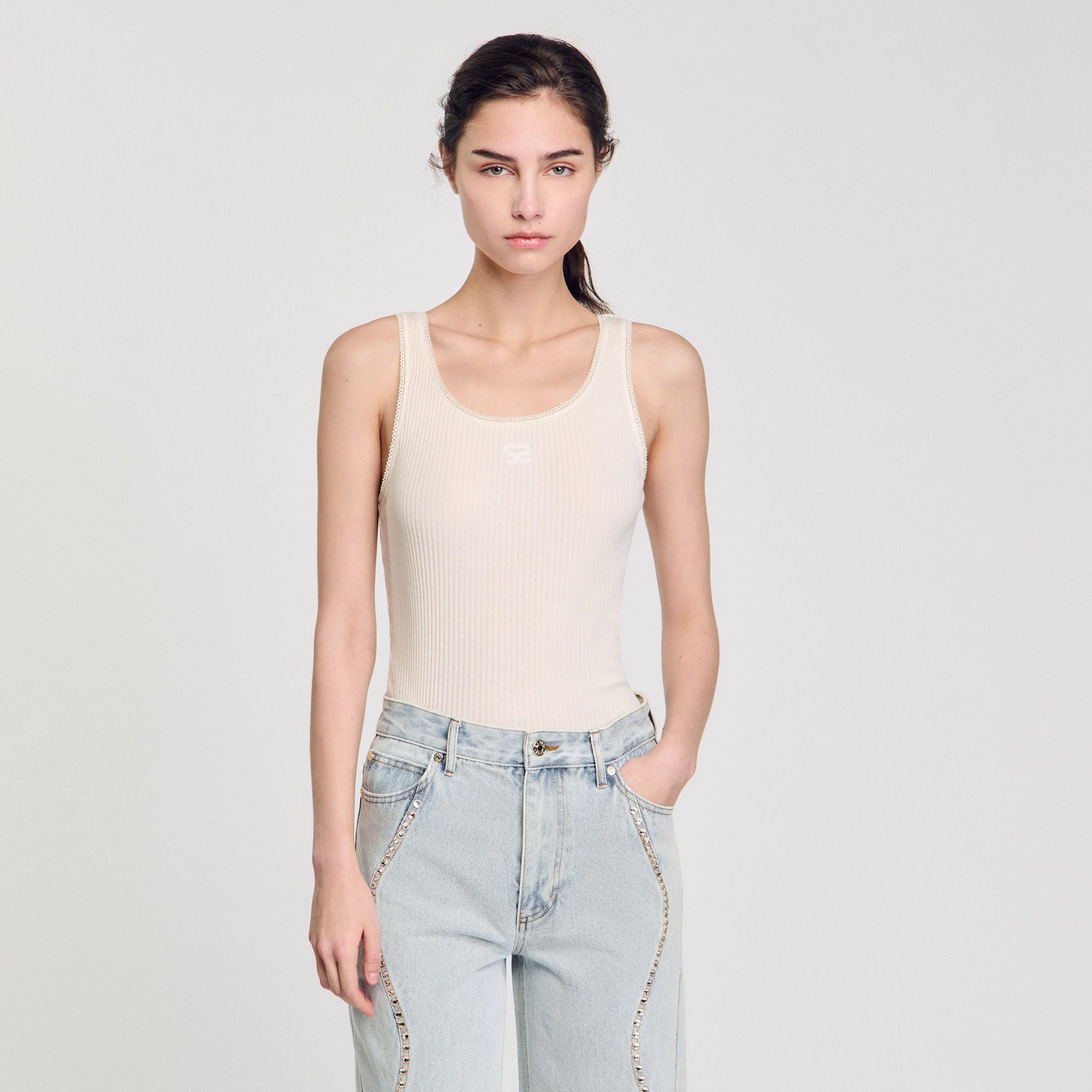 Sandro / Rib knit vest top Ecru