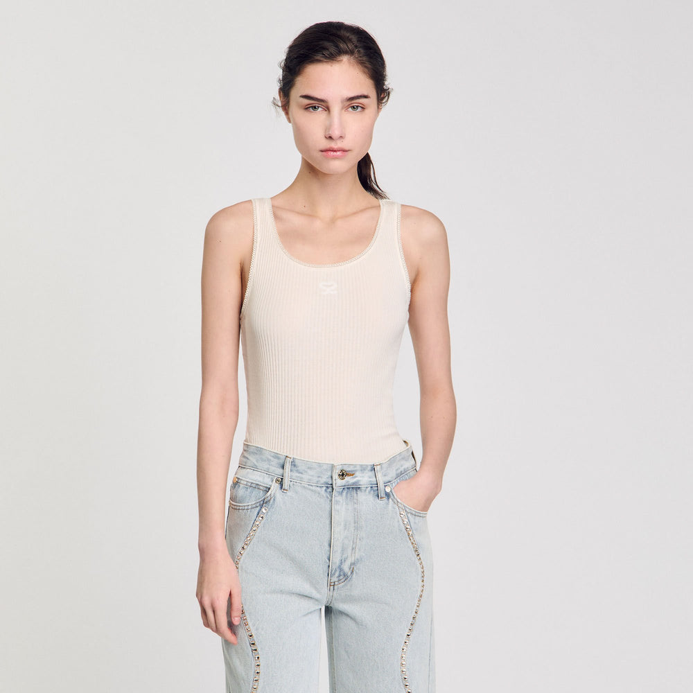 Sandro / Rib knit vest top Ecru
