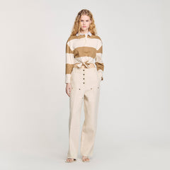 Sandro / Striped polo-neck T-shirt Beige