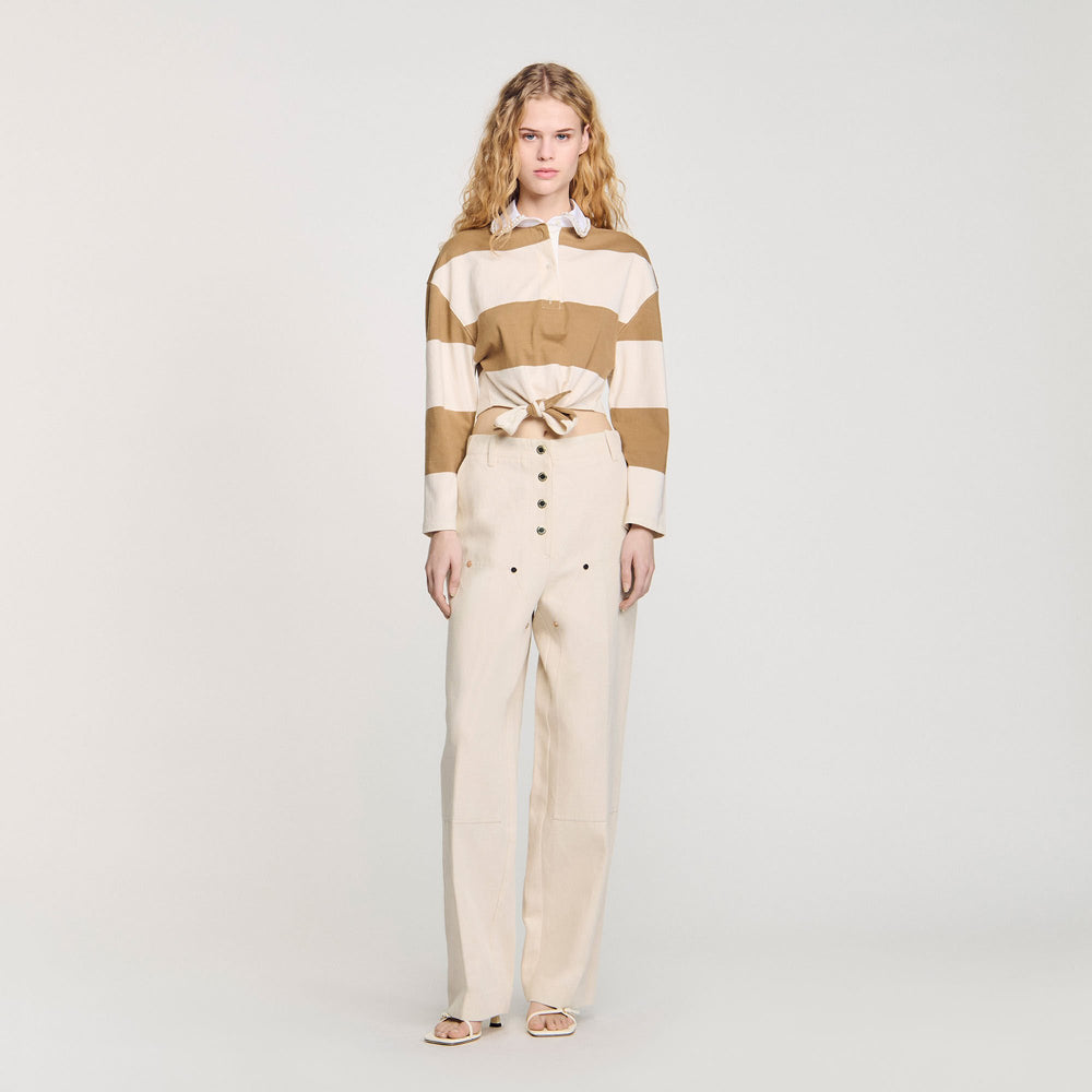 Sandro / Striped polo-neck T-shirt Beige