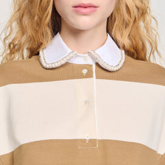 Sandro / Striped polo-neck T-shirt Beige