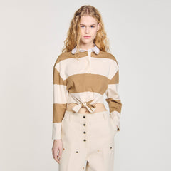 Sandro / Striped polo-neck T-shirt Beige