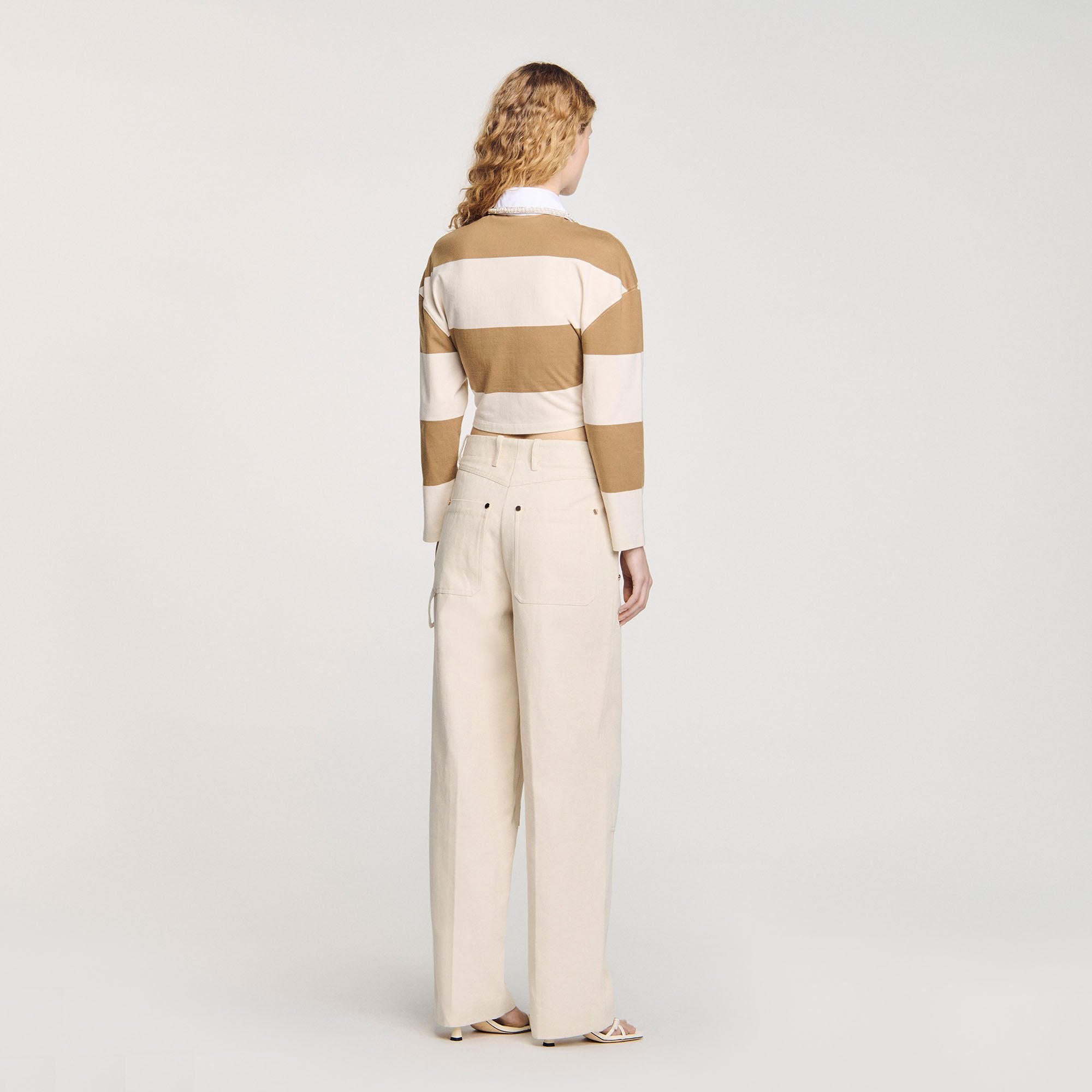 Sandro / Striped polo-neck T-shirt Beige