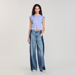 Sandro / Striped smocked T-shirt Sky Blue