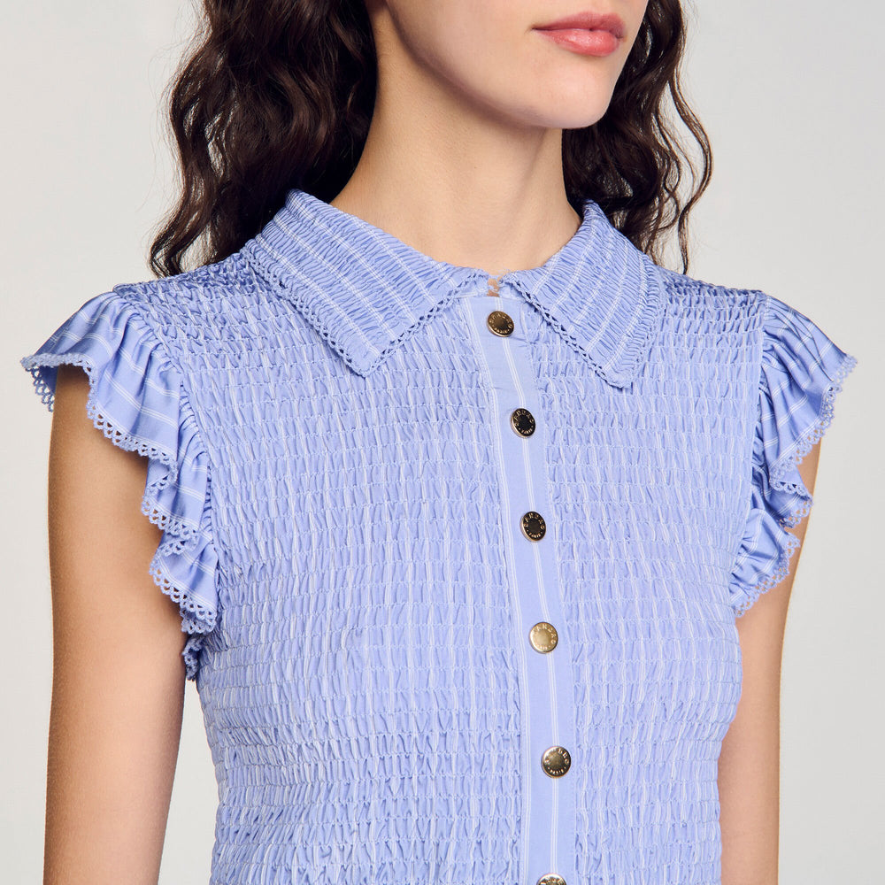 Sandro / Striped smocked T-shirt Sky Blue