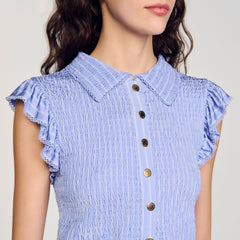 Sandro / Striped smocked T-shirt Sky Blue