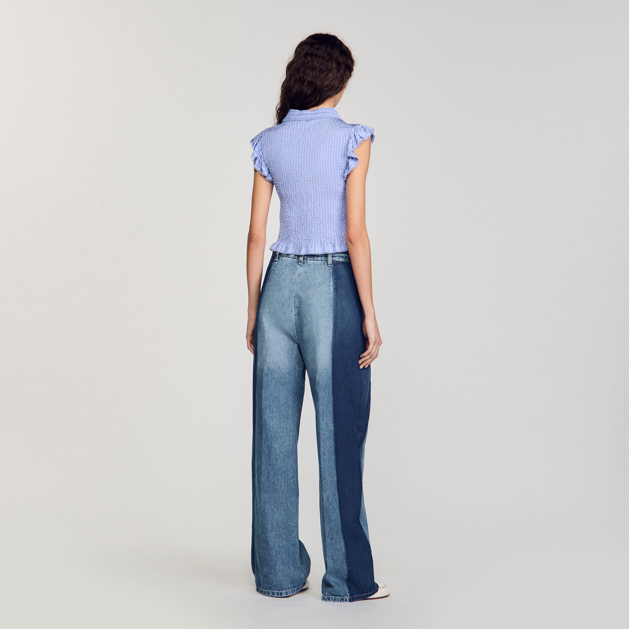Sandro / Striped smocked T-shirt Sky Blue