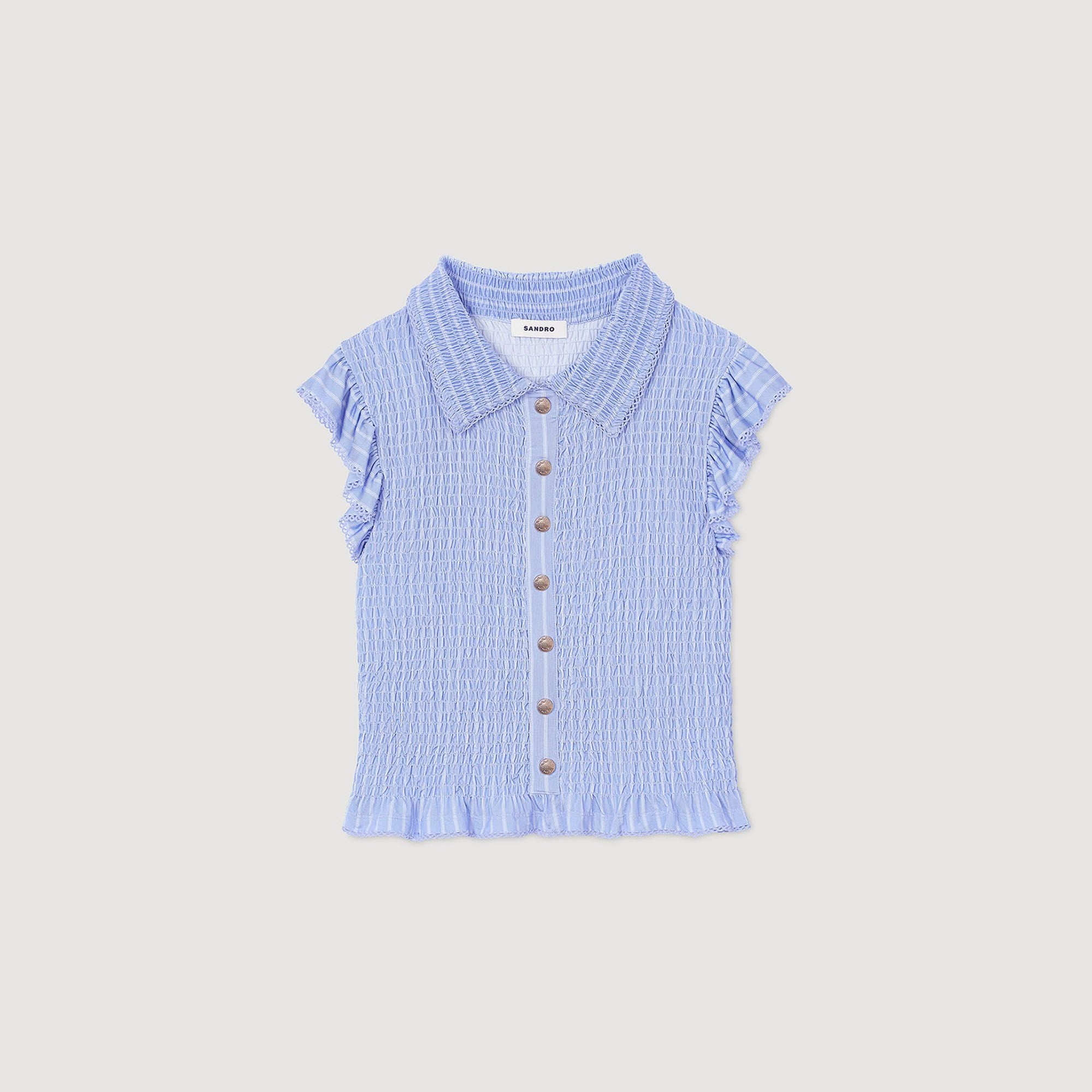 Sandro / Striped smocked T-shirt Sky Blue