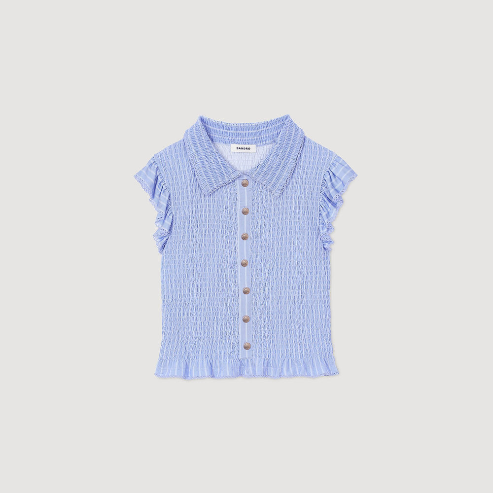 Sandro / Striped smocked T-shirt Sky Blue