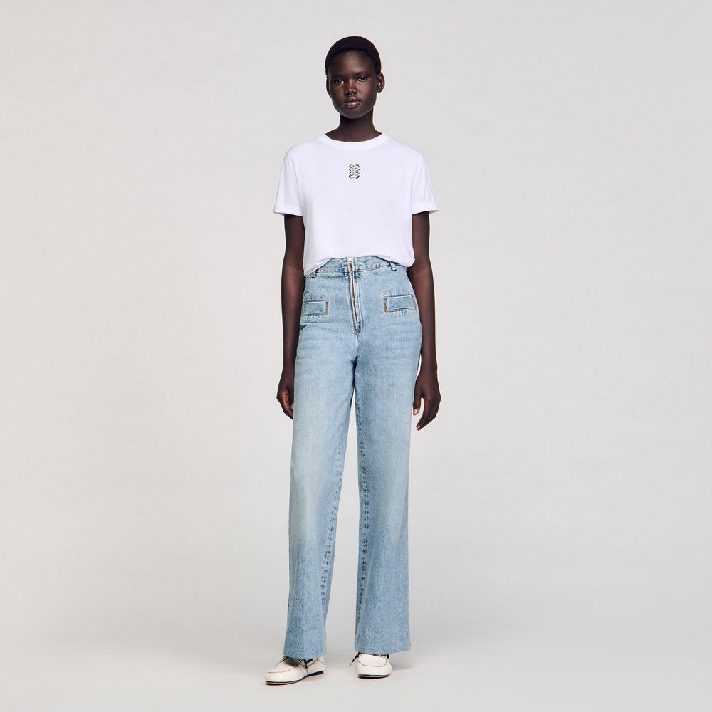 Sandro / Cotton T-shirt with embroidery White