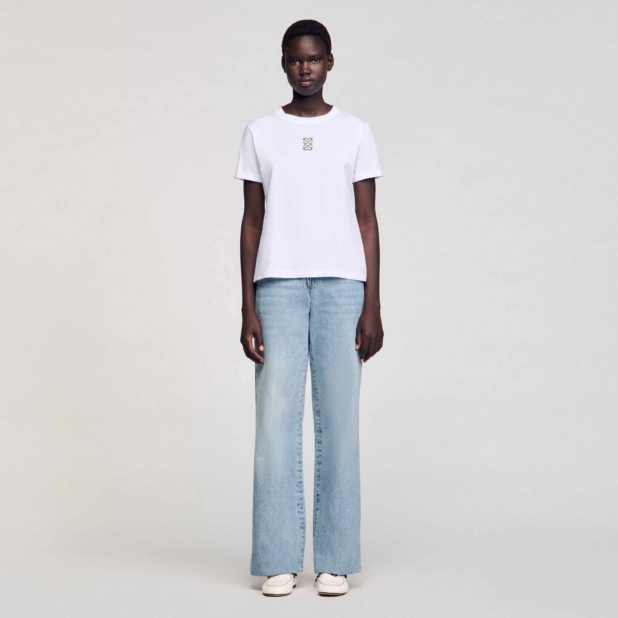 Sandro / Cotton T-shirt with embroidery White
