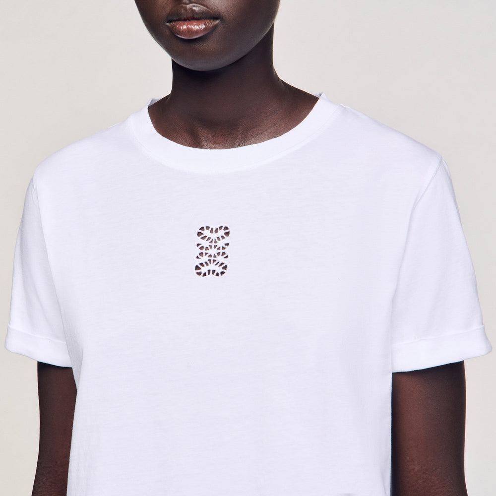 Sandro / Cotton T-shirt with embroidery White