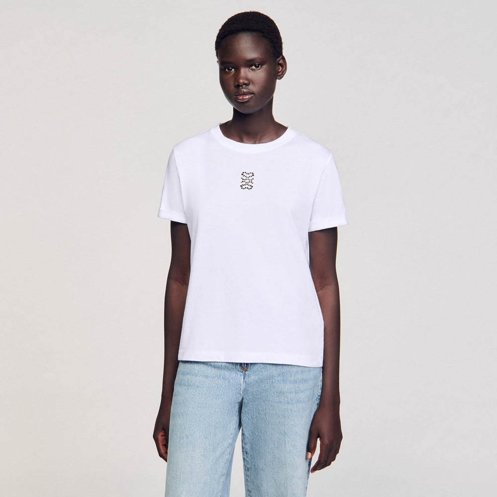 Sandro / Cotton T-shirt with embroidery White