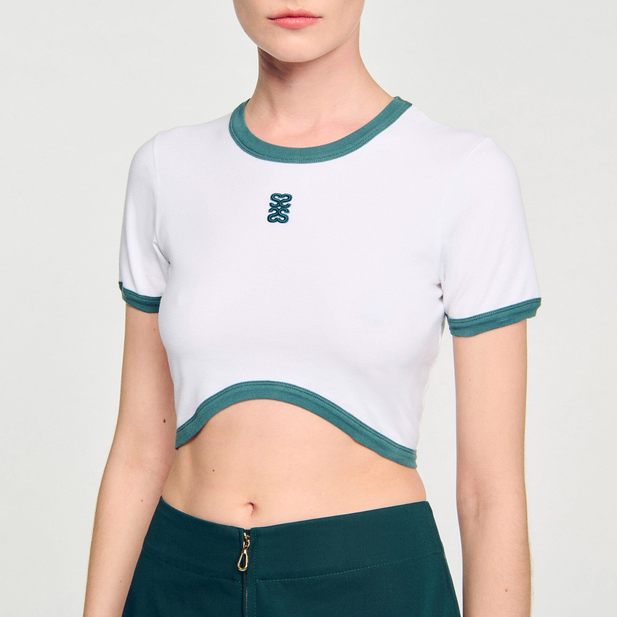 Sandro / Two-tone cropped T-shirt White