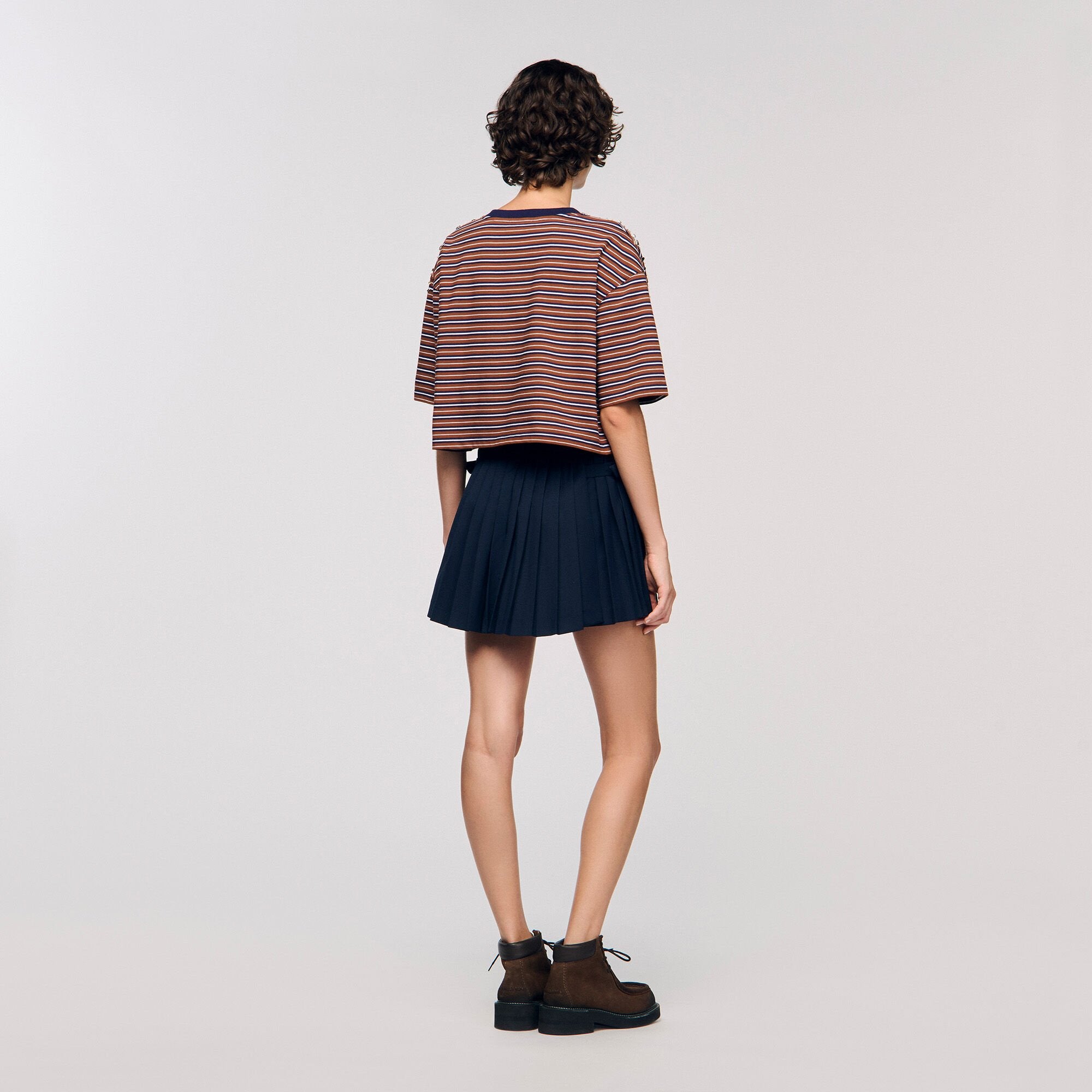 Sandro / Striped rhinestone T-shirt Brown / Deep Blu