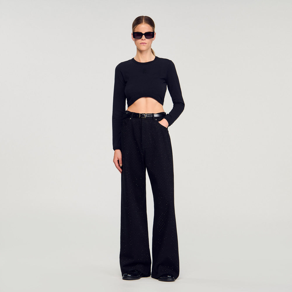 Sandro / Cropped embroidered T-shirt Black