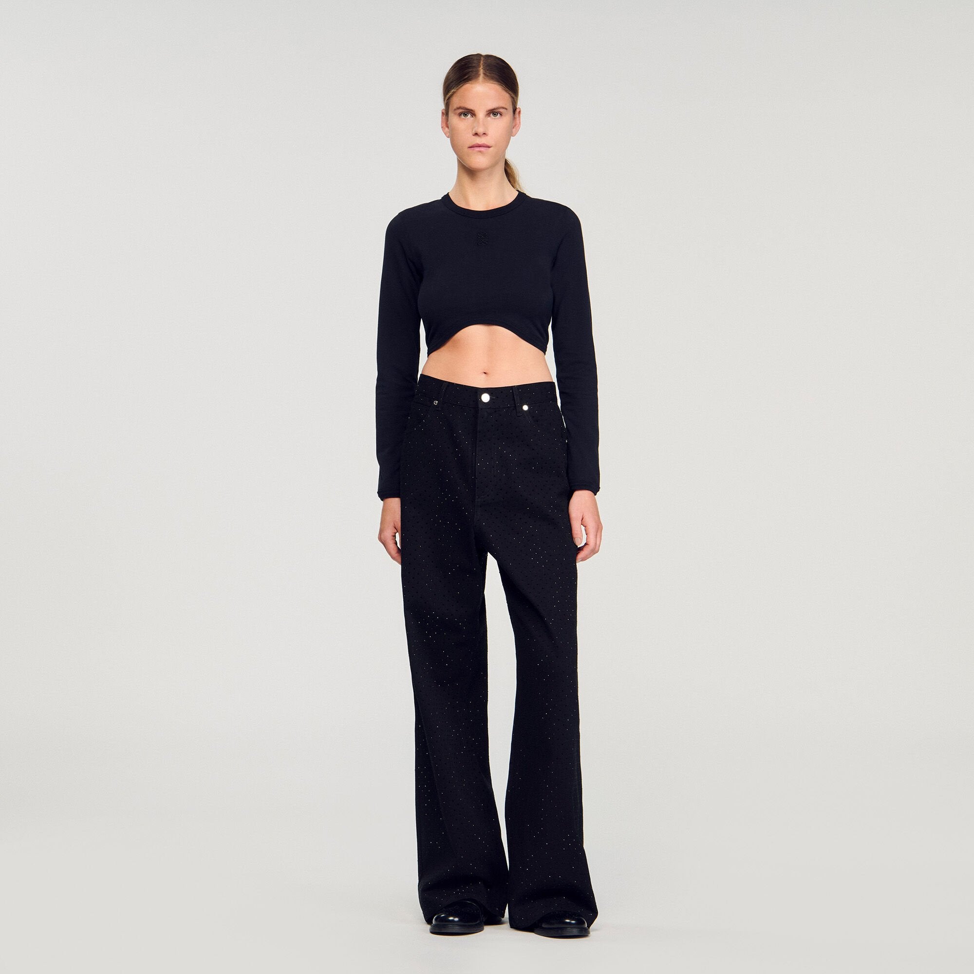 Sandro / Cropped embroidered T-shirt Black