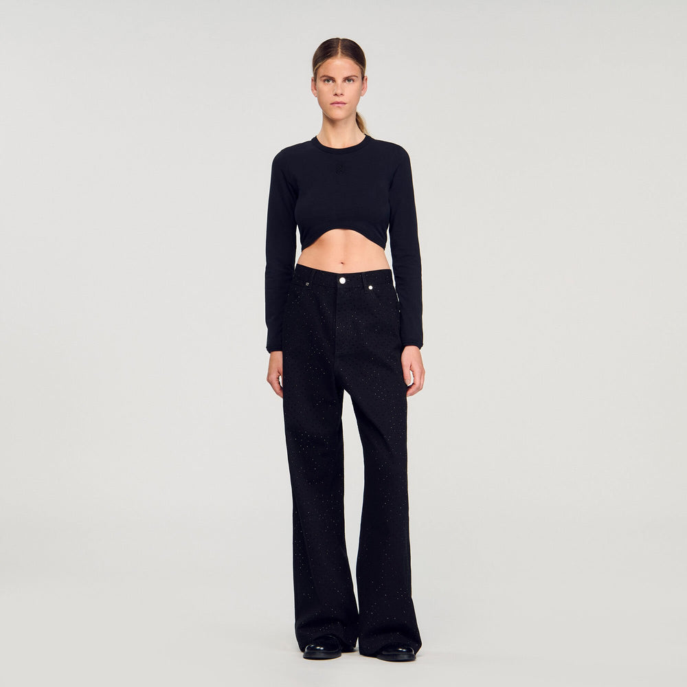 Sandro / Cropped embroidered T-shirt Black