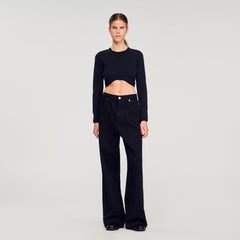 Sandro / Cropped embroidered T-shirt Black